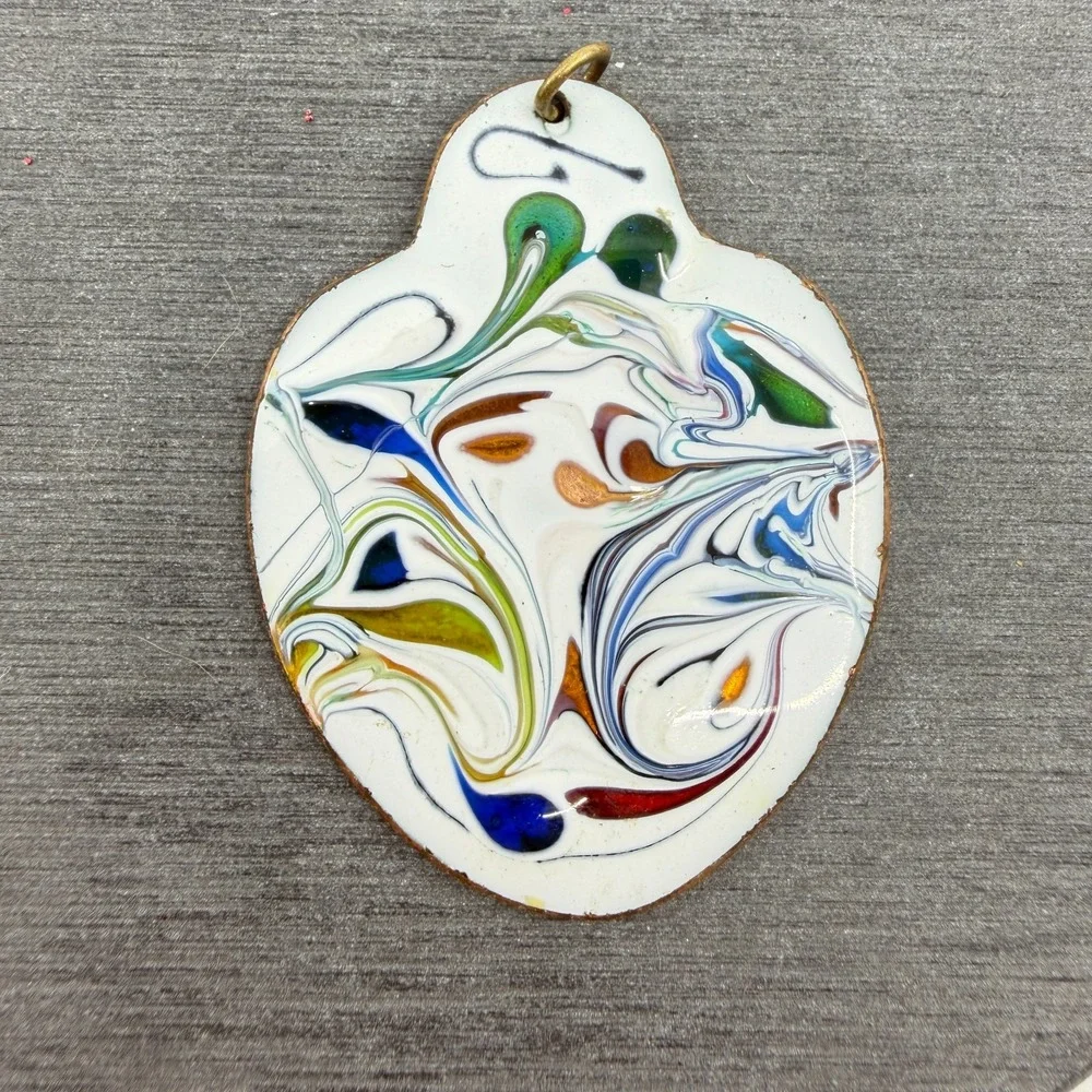 Pendant Vintage Enamel on Copper Abstract Multicolor Artisan Boho Statement
